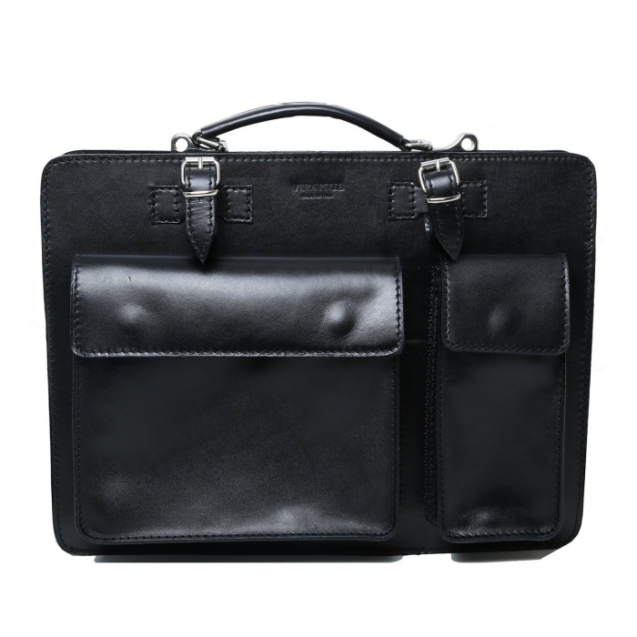 Pánska veľká kožená kabelka do ruky na notebook čierna Talianska Ermin bb