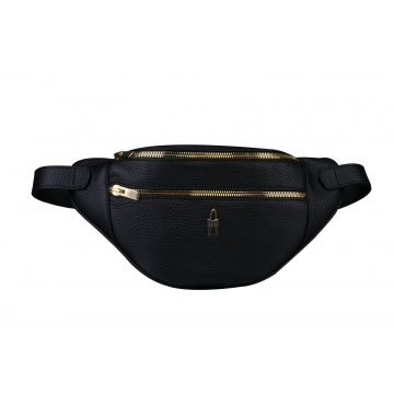Bedrová (belt bag) stredná kožená kabelka ľadvinka čierna Wojewodzic 31793/GS01/ZB