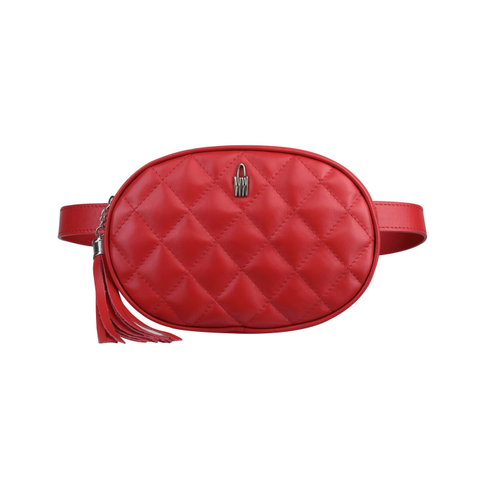 Bedrová (belt bag) oválna kožená kabelka červená Wojewodzic 31789bb