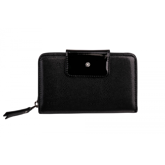 Dámska kožená lakovaná peňaženka luxusná čierna Wojewodzic 3PD76/b