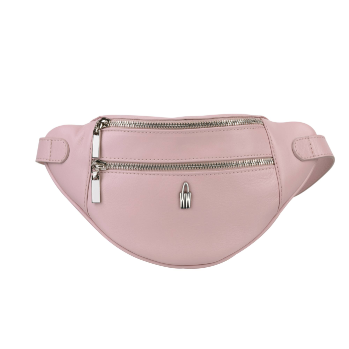 Bedrová (belt bag) stredná kožená kabelka ľadvinka ružová Wojewodzic 31793/S07b