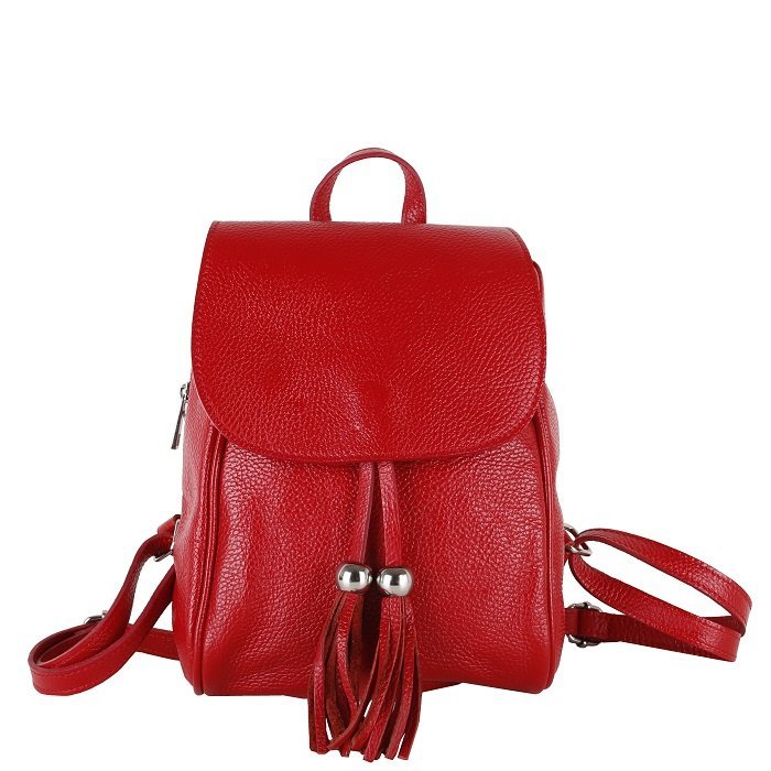 Dámsky kožený ruksak/batoh červený Taliansky menší Zorana redc