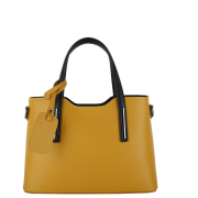 Talianske casual kožené kabelky cez plece stredné luxusné Carina žlté s čiernou ,.
