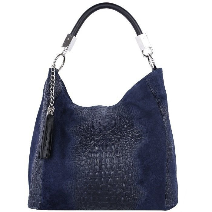 XL shopperka kožená kabelka na plece a do ruky Talianska modrá Alessa tmaváb