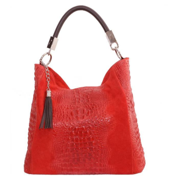 XL dámska shopperka kožená kabelka na plece a do ruky Talianska červená Alessac