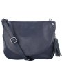 Veľká modrá kožená športová crossbody kabelka Vera Pelle Talianska Angela
