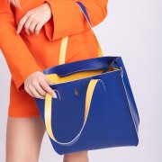 Veľká dámska kožená kabelka, nákupná taška Wojewodzic modro žltá 31731/CD09/19n