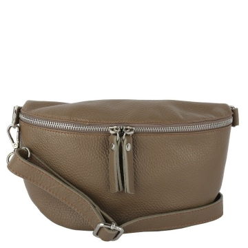 Bedrová (belt bag) stredná kožená kabelka ľadvinka Talianska Tinka taupeg