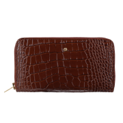 Krásna dámska kožená peňaženka s ozdobou čokoládová so zlatou Wojewodzic 3PD66/KM03/Z b