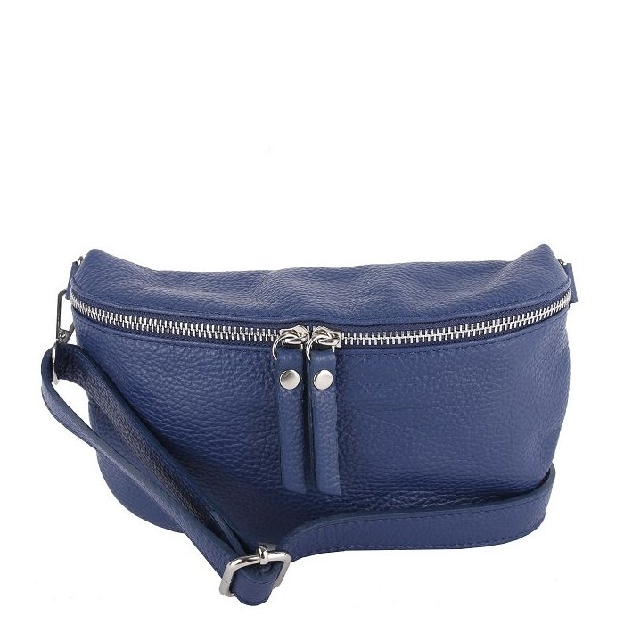 Bedrová (belt bag) stredná kožená kabelka ľadvinka Talianska Tinka modrá ,