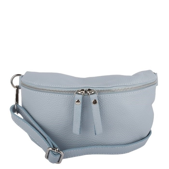 Bedrová (belt bag) stredná kožená kabelka ľadvinka Talianska Tinka jemne modrá ...