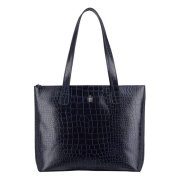 tmavomodrá lakovaná kožená shopper kabelka krokodíl vzor A4 31920