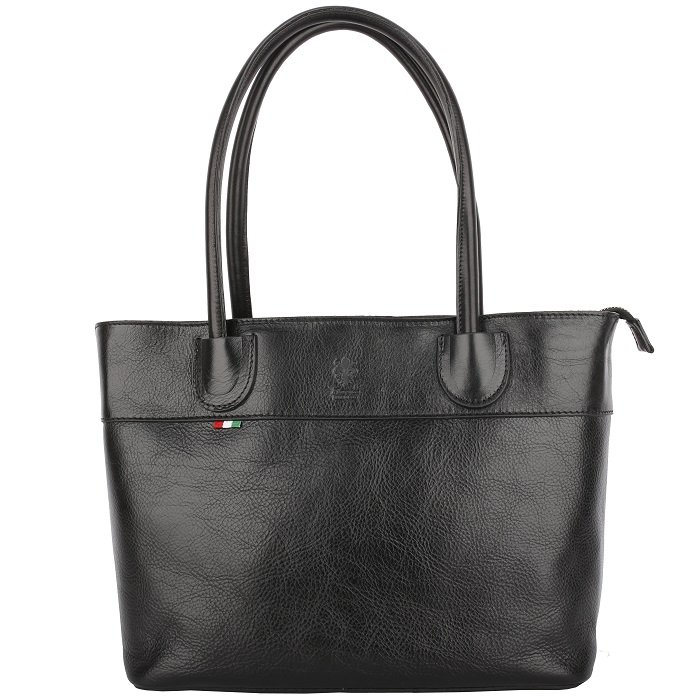 Veľká dámska čierna kožená kabelka do práce cez rameno Talianska Florika Borse in pelleVeľká dámska