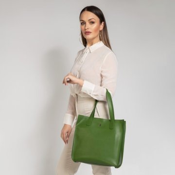 Veľká dámska kožená kabelka, nákupná taška zelená Wojewodzic 31731/OL11b