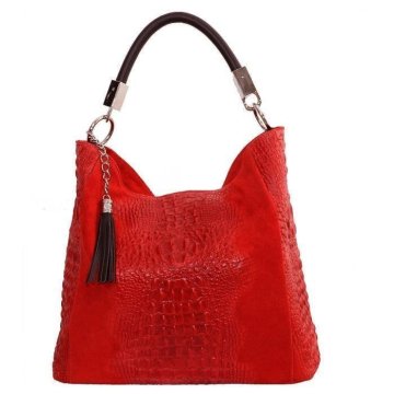XL dámska shopperka kožená kabelka na plece a do ruky Talianska červená Alessag