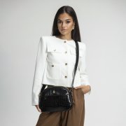 Kvalitná crossbody kožená kabelka Wojewodzic priečne telom čierna 31960/KFM01/Z g