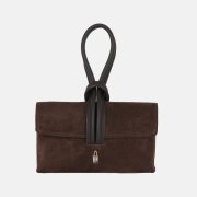 tmavo hnedá semišová kabelka z pravej kože so zlatým kovaním Wojewodzic 31968