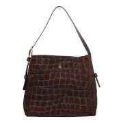 Elegantná semišová kabelka pre ženy – tmavohnedá Tmavohnedá  semišová kožená kabelka 31991