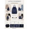 capsule wardrobe layout s tmavomodrým koženým batohom z pravej talianskej kože v elegantnom minimali