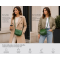 Elegantná zelená kožená kabelka Vera Pelle v capsule wardrobe outfite s neutrálnymi farbami