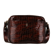 Hnedá lakovaná kožená crossbody Wojewodzic 31952 z pravej talianskej kože s krokodílím vzorom
